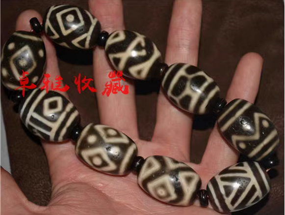 Real Tibet Ancient Nine Eyes Dzi Bead Amulet Bracelet Himalaya Agate Genuine Two Eyed Pure Gzi Old Antique Talisman