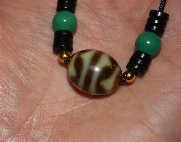 Real Tibet Ancient Tiger Tooth Dzi Bead Amulet Himalaya Agate Pure Water Wave Gzi Old Antique Talisman Bracelet