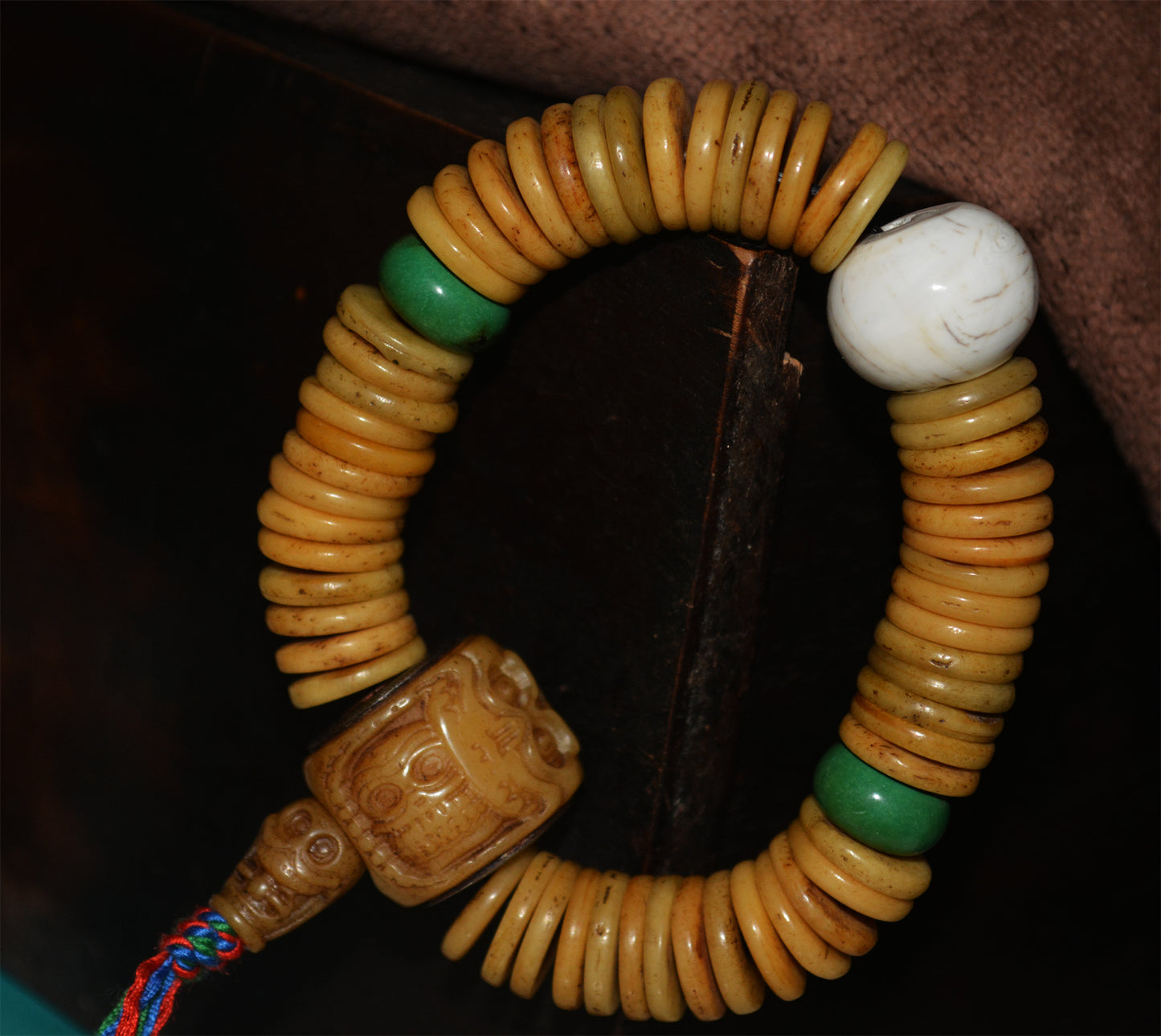 Real Tibet Old Antique Kapala Bone Bracelet Mala Prayer Beads Rosary Himalayan Amulet Shell