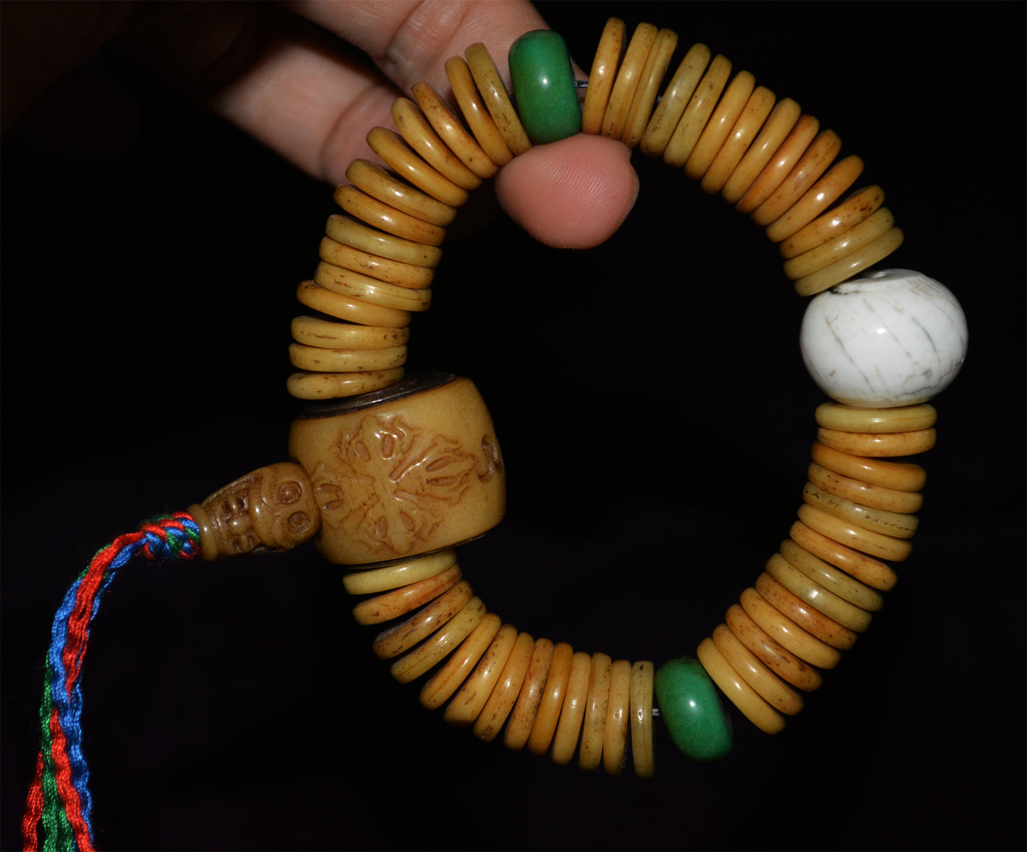 Real Tibet Old Antique Kapala Bone Bracelet Mala Prayer Beads Rosary Himalayan Amulet Shell