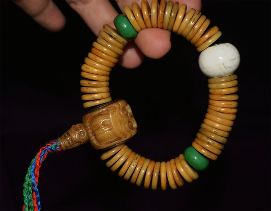 Real Tibet Old Antique Kapala Bone Bracelet Mala Prayer Beads Rosary Himalayan Amulet Shell