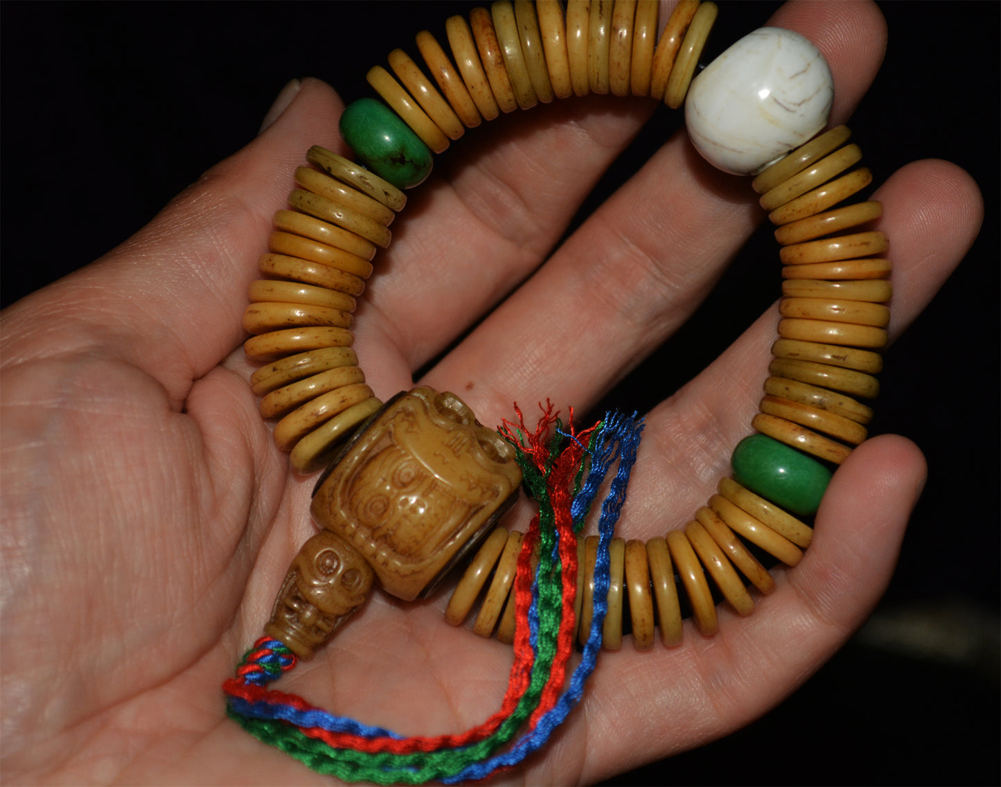 Real Tibet Old Antique Kapala Bone Bracelet Mala Prayer Beads Rosary Himalayan Amulet Shell