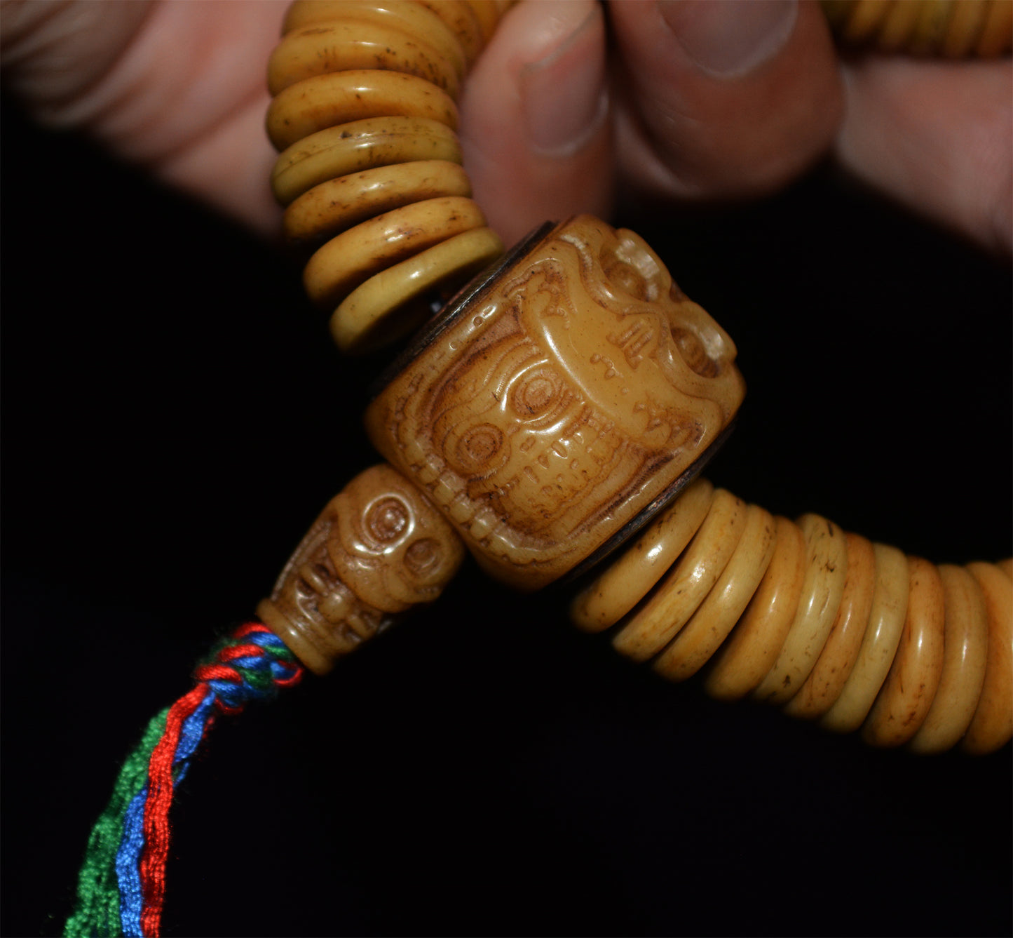 Real Tibet Old Antique Kapala Bone Bracelet Mala Prayer Beads Rosary Himalayan Amulet Shell