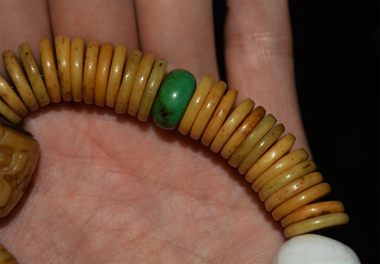 Real Tibet Old Antique Kapala Bone Bracelet Mala Prayer Beads Rosary Himalayan Amulet Shell