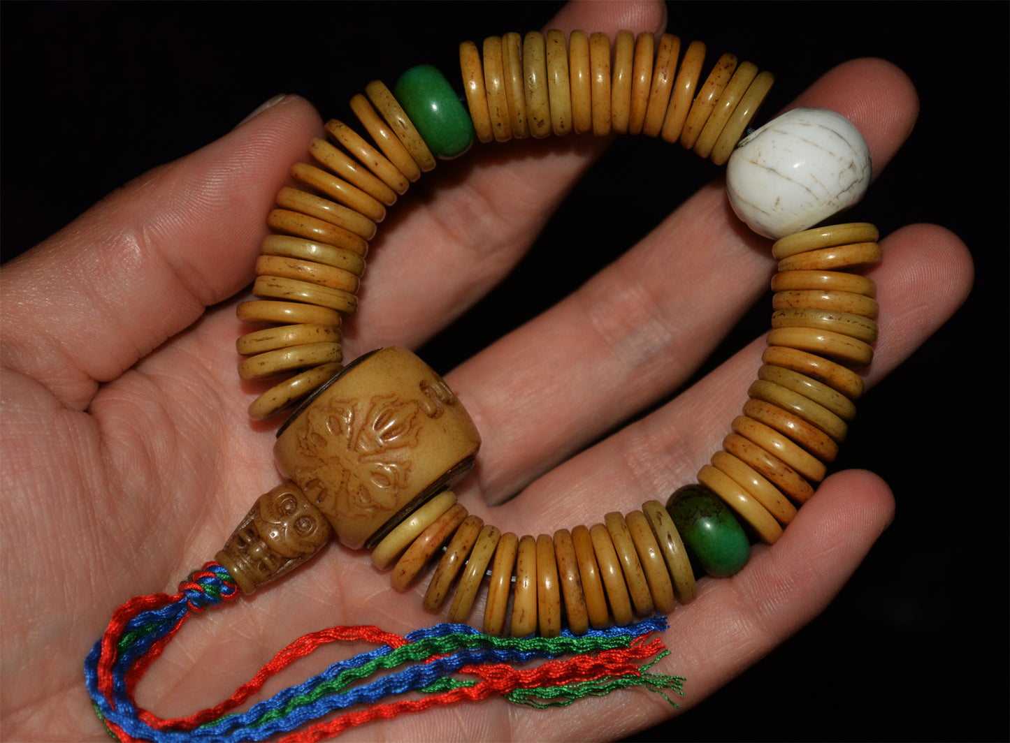 Real Tibet Old Antique Kapala Bone Bracelet Mala Prayer Beads Rosary Himalayan Amulet Shell