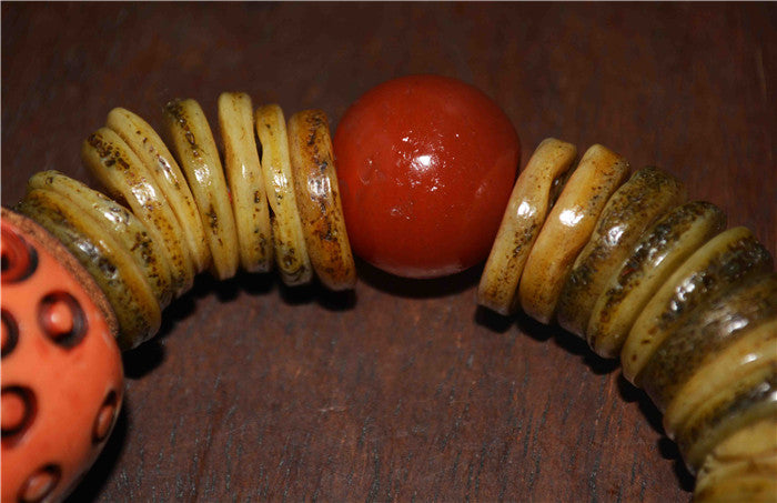 Real Tibet Old Antique Kapala Bone Mala Prayer Beads Bracelet Rosary Himalayan Red Pema Raka Agate Buddhism Worry Amulet