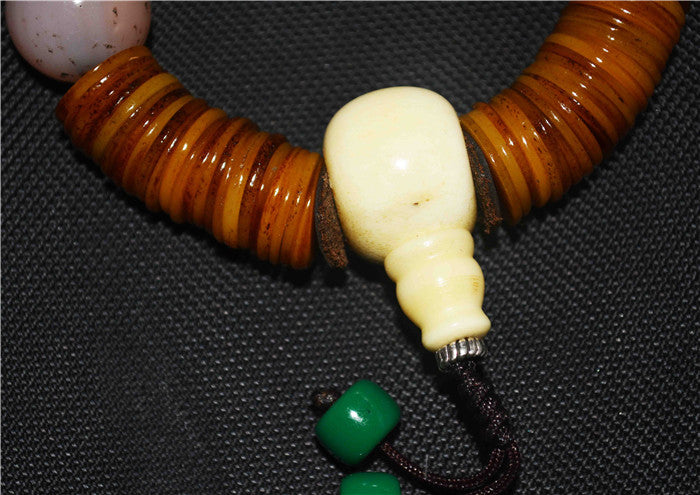 Real Tibet Old Antique Kapala Bone Mala Prayer Beads Bracelet Rosary Himalayas Buddhism Worry Amulet