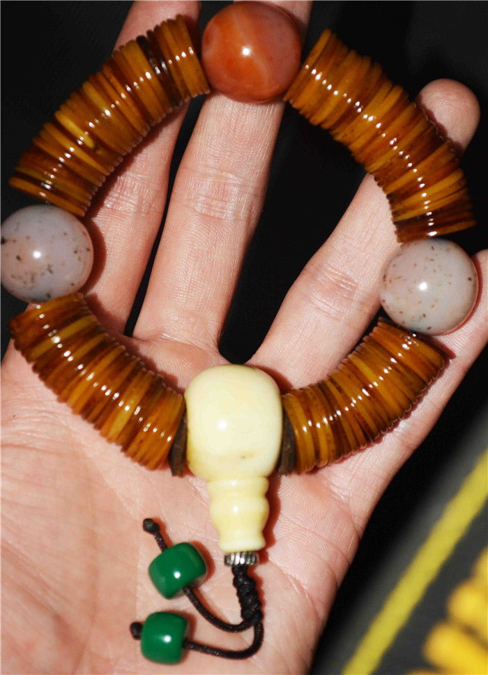 Real Tibet Old Antique Kapala Bone Mala Prayer Beads Bracelet Rosary Himalayas Buddhism Worry Amulet