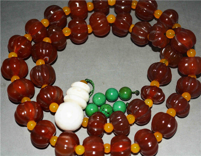 Real Tibet Old Antique Pema Raka Red Agate Mala Prayer Beads Melon Nanhong Carnelian Rosary Bracelet Himalayas