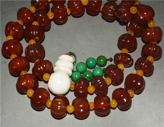 Real Tibet Old Antique Pema Raka Red Agate Mala Prayer Beads Melon Nanhong Carnelian Rosary Bracelet Himalayas