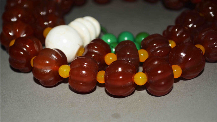 Real Tibet Old Antique Pema Raka Red Agate Mala Prayer Beads Melon Nanhong Carnelian Rosary Bracelet Himalayas