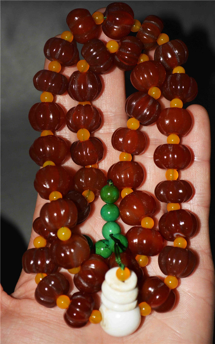 Real Tibet Old Antique Pema Raka Red Agate Mala Prayer Beads Melon Nanhong Carnelian Rosary Bracelet Himalayas