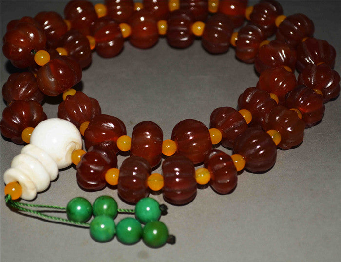 Real Tibet Old Antique Pema Raka Red Agate Mala Prayer Beads Melon Nanhong Carnelian Rosary Bracelet Himalayas