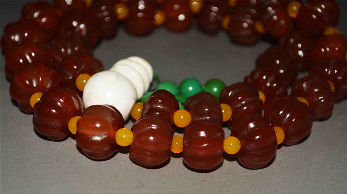 Real Tibet Old Antique Pema Raka Red Agate Mala Prayer Beads Melon Nanhong Carnelian Rosary Bracelet Himalayas