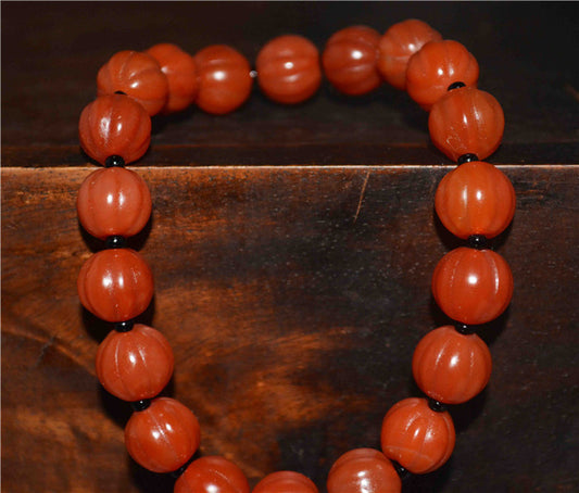 Real Tibet Old Antique Red Agate Pema Raka Bracelet Mala Prayer Beads Melon Nanhong Carnelian Rosary Pumpkin Himalayas