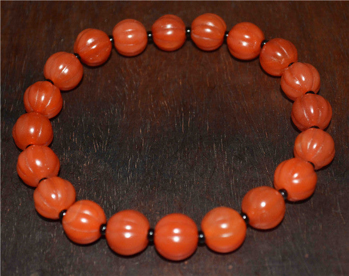 Real Tibet Old Antique Red Agate Pema Raka Bracelet Mala Prayer Beads Melon Nanhong Carnelian Rosary Pumpkin Himalayas