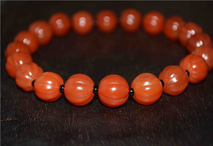 Real Tibet Old Antique Red Agate Pema Raka Bracelet Mala Prayer Beads Melon Nanhong Carnelian Rosary Pumpkin Himalayas