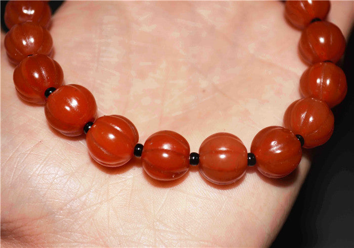 Real Tibet Old Antique Red Agate Pema Raka Bracelet Mala Prayer Beads Melon Nanhong Carnelian Rosary Pumpkin Himalayas