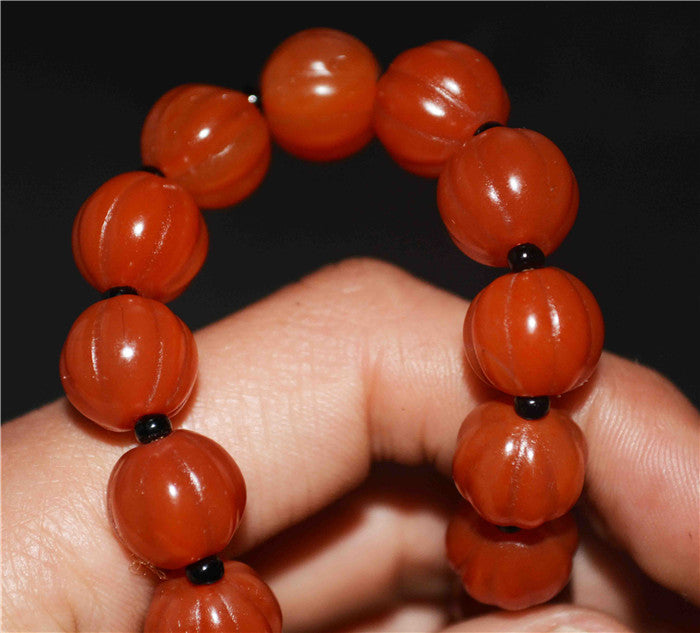 Real Tibet Old Antique Red Agate Pema Raka Bracelet Mala Prayer Beads Melon Nanhong Carnelian Rosary Pumpkin Himalayas