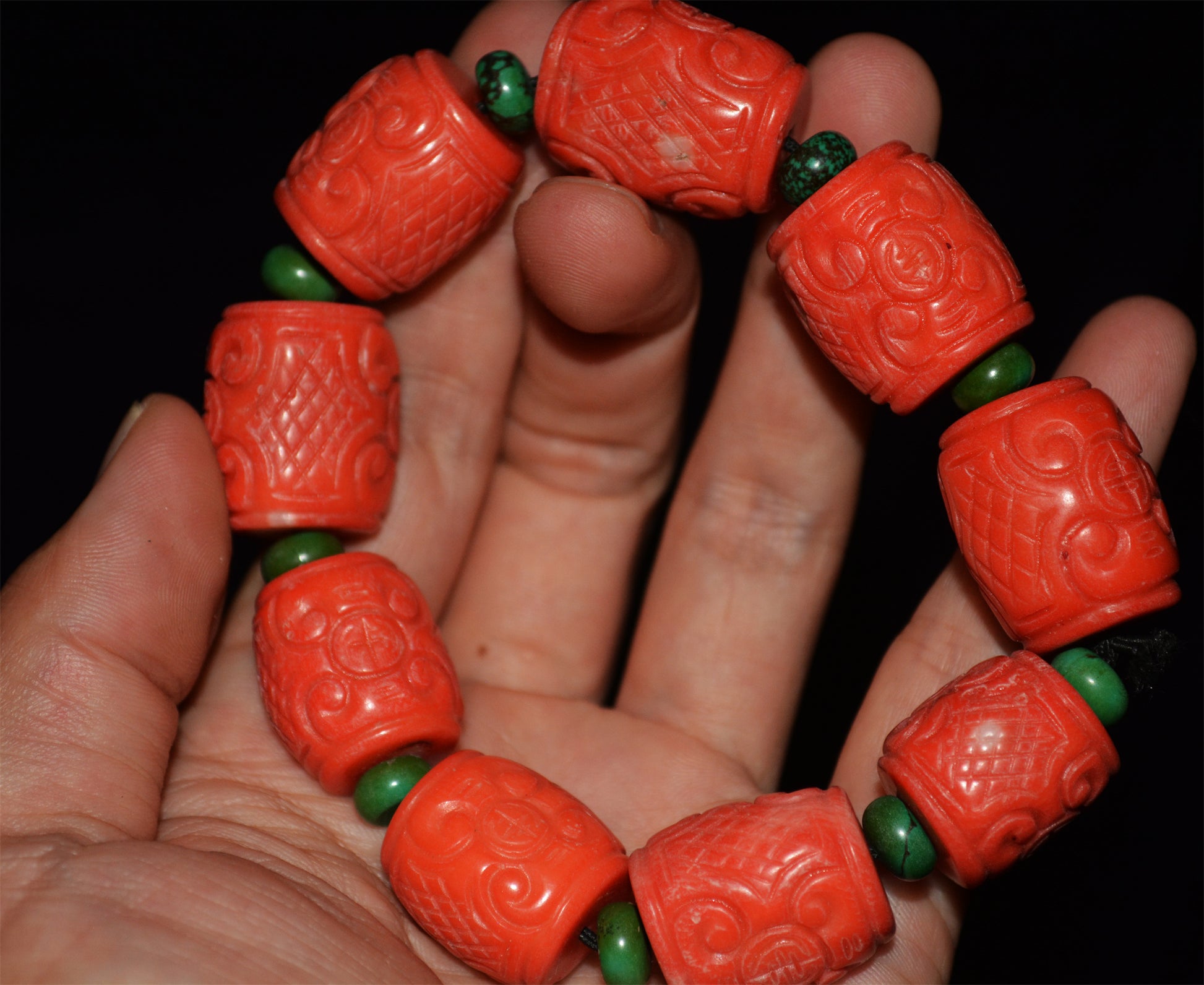 Real Tibet Old Antique Red Coral Bracelet Mala Prayer Beads Genuine Himalayan