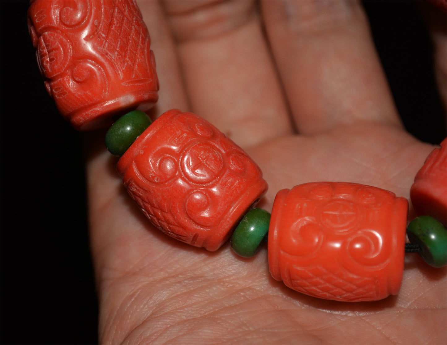 Real Tibet Old Antique Red Coral Bracelet Mala Prayer Beads Genuine Himalayan