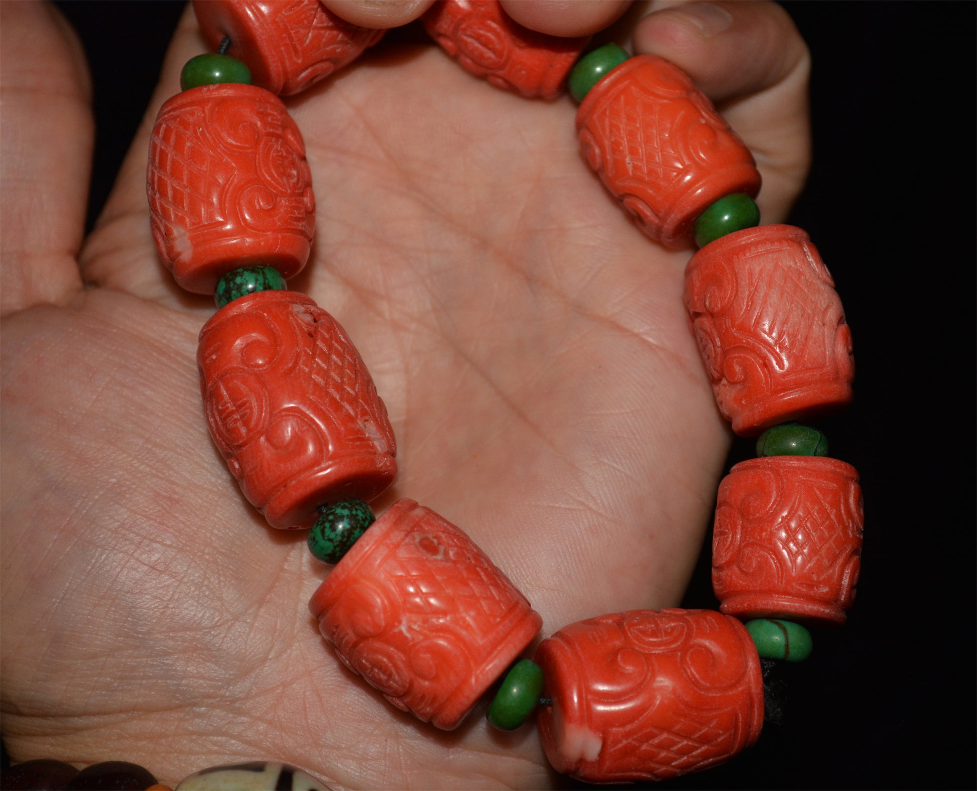 Real Tibet Old Antique Red Coral Bracelet Mala Prayer Beads Genuine Himalayan