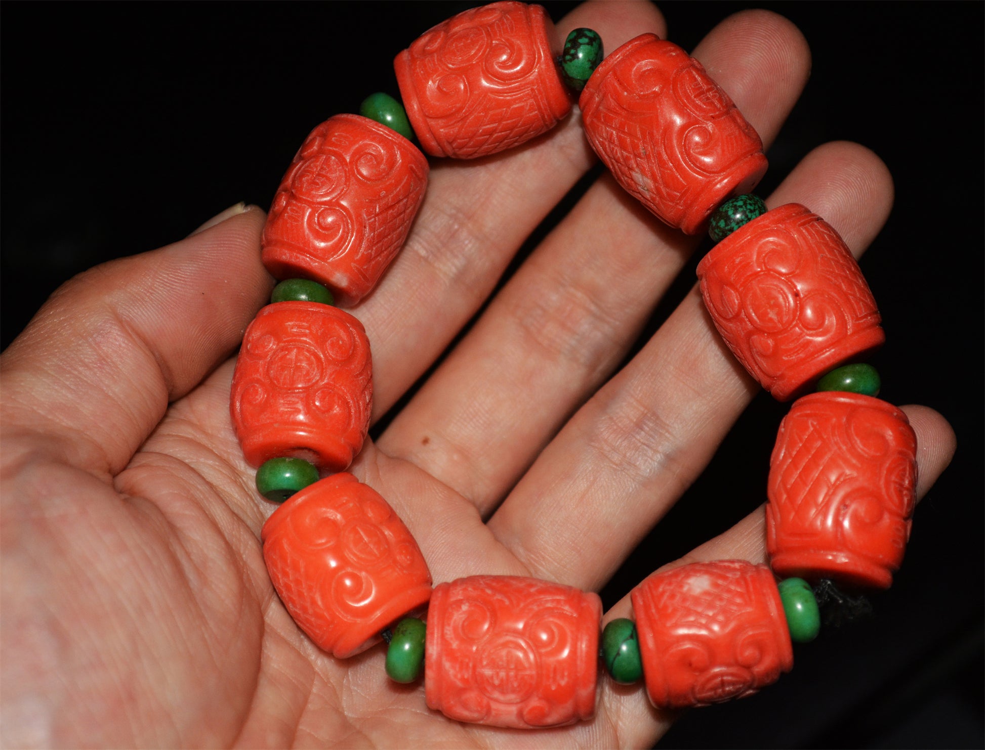 Real Tibet Old Antique Red Coral Bracelet Mala Prayer Beads Genuine Himalayan