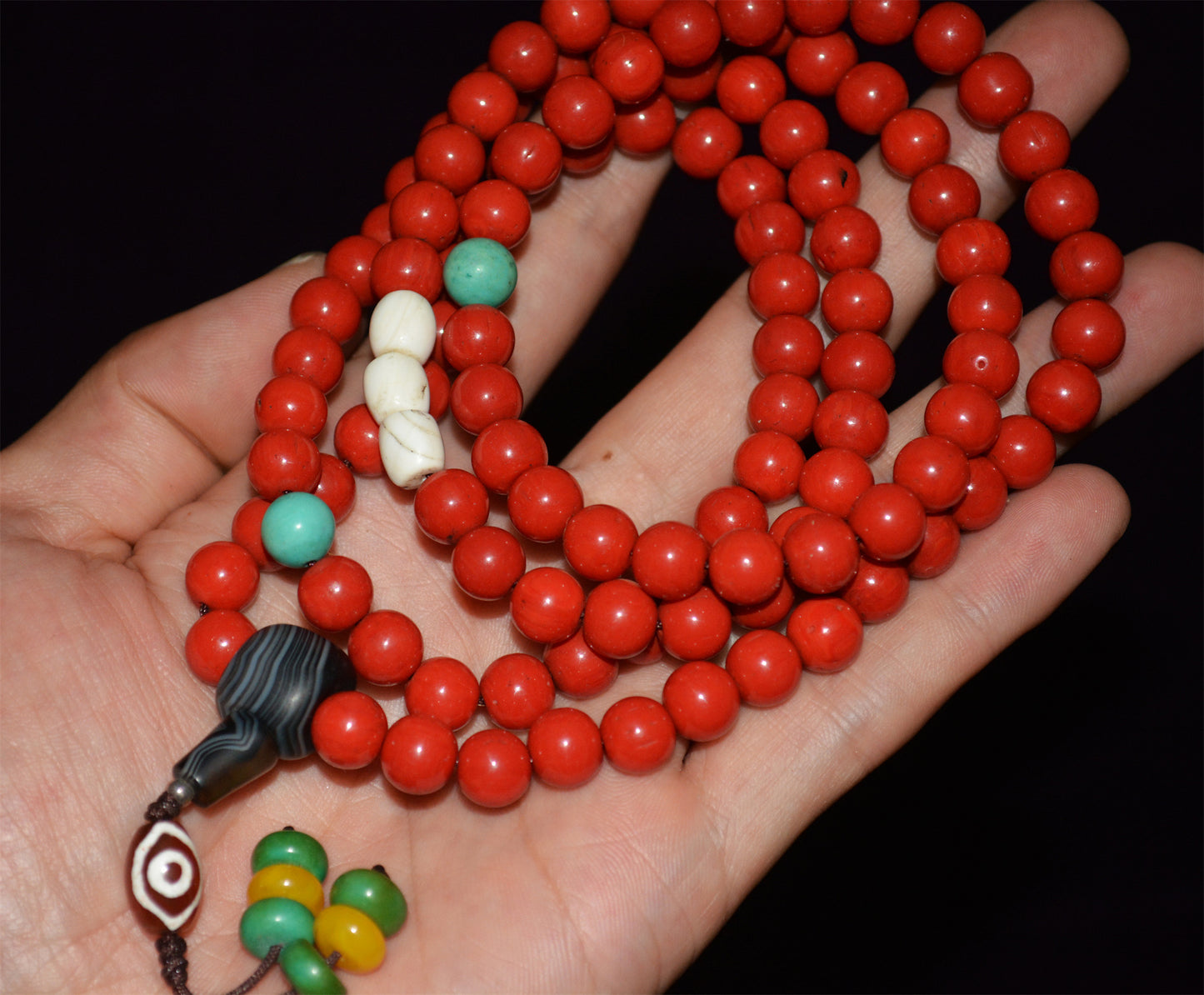 Real Tibet Old Antique Red Coral Mala Prayer Beads Bracelet 108 Rosary Himalaya