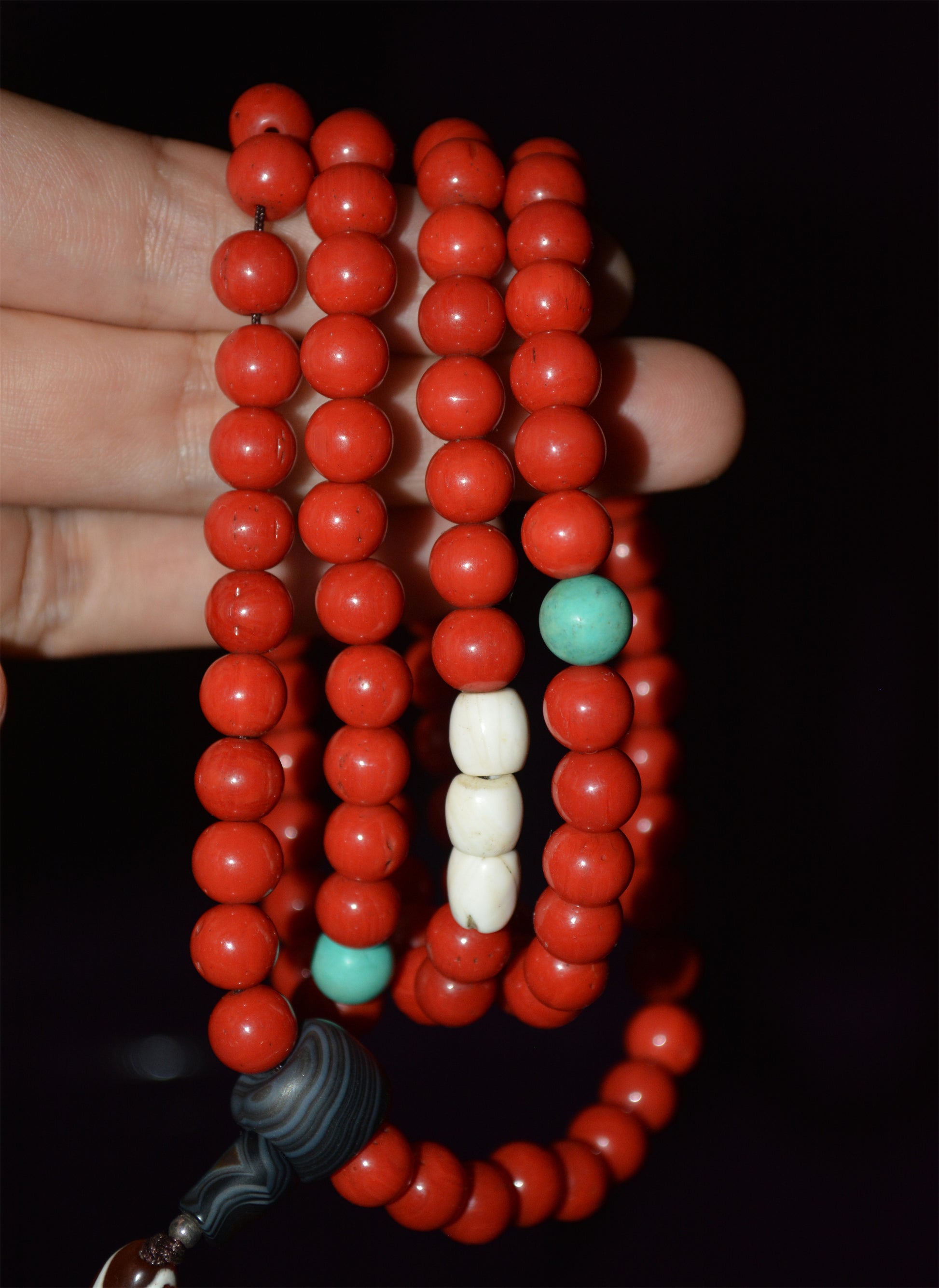 Real Tibet Old Antique Red Coral Mala Prayer Beads Bracelet 108 Rosary Himalaya