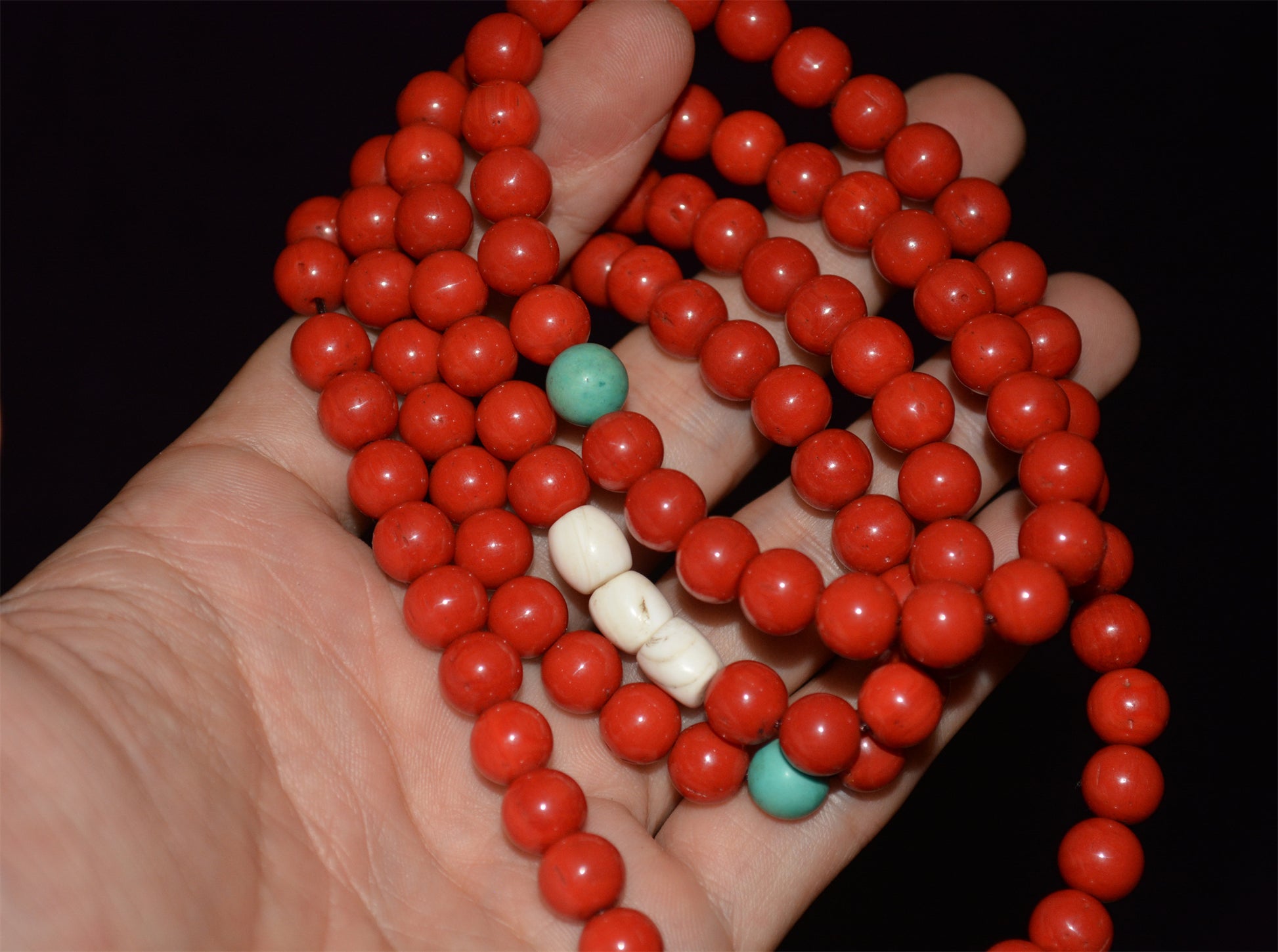 Real Tibet Old Antique Red Coral Mala Prayer Beads Bracelet 108 Rosary Himalaya