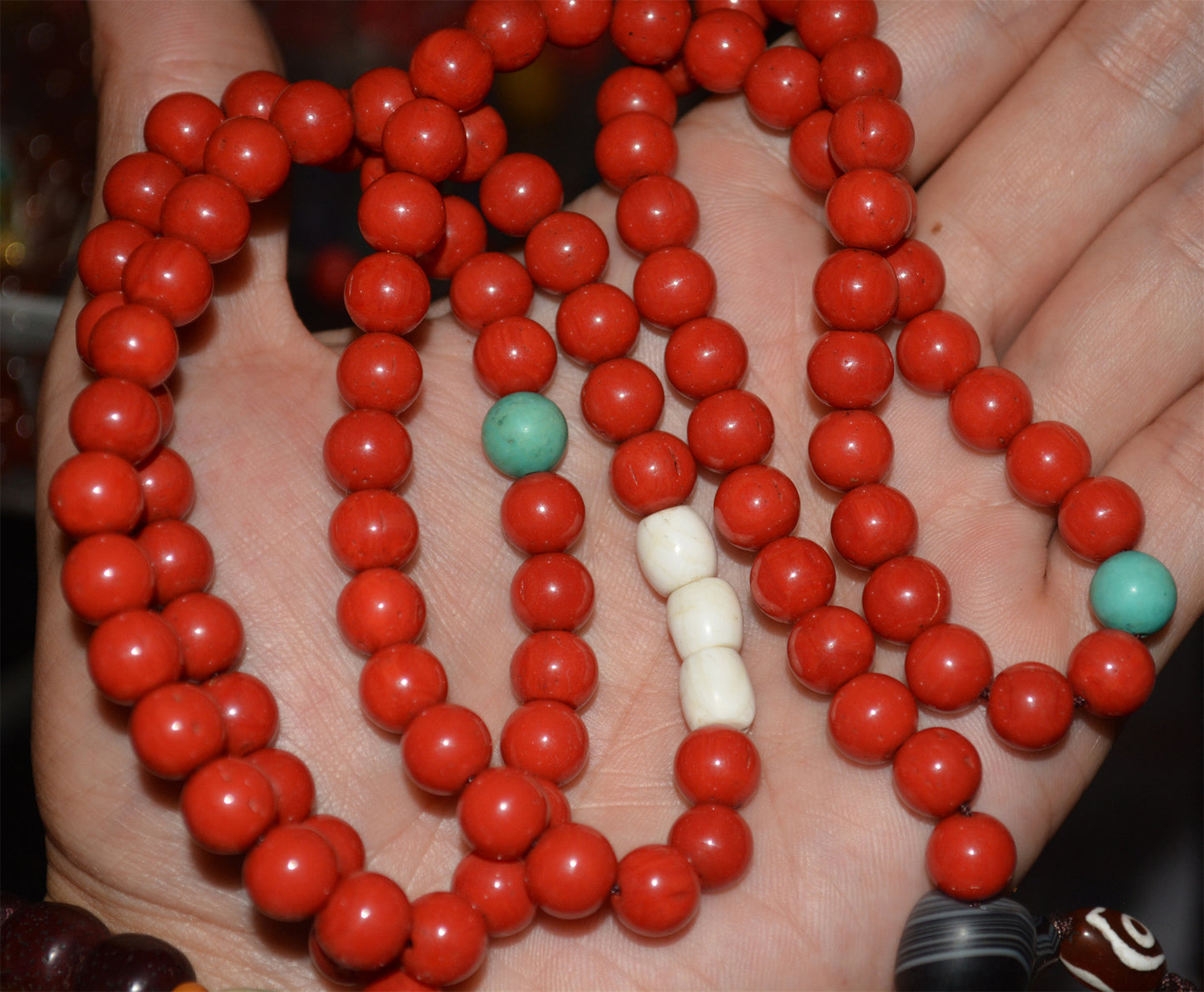 Real Tibet Old Antique Red Coral Mala Prayer Beads Bracelet 108 Rosary Himalaya