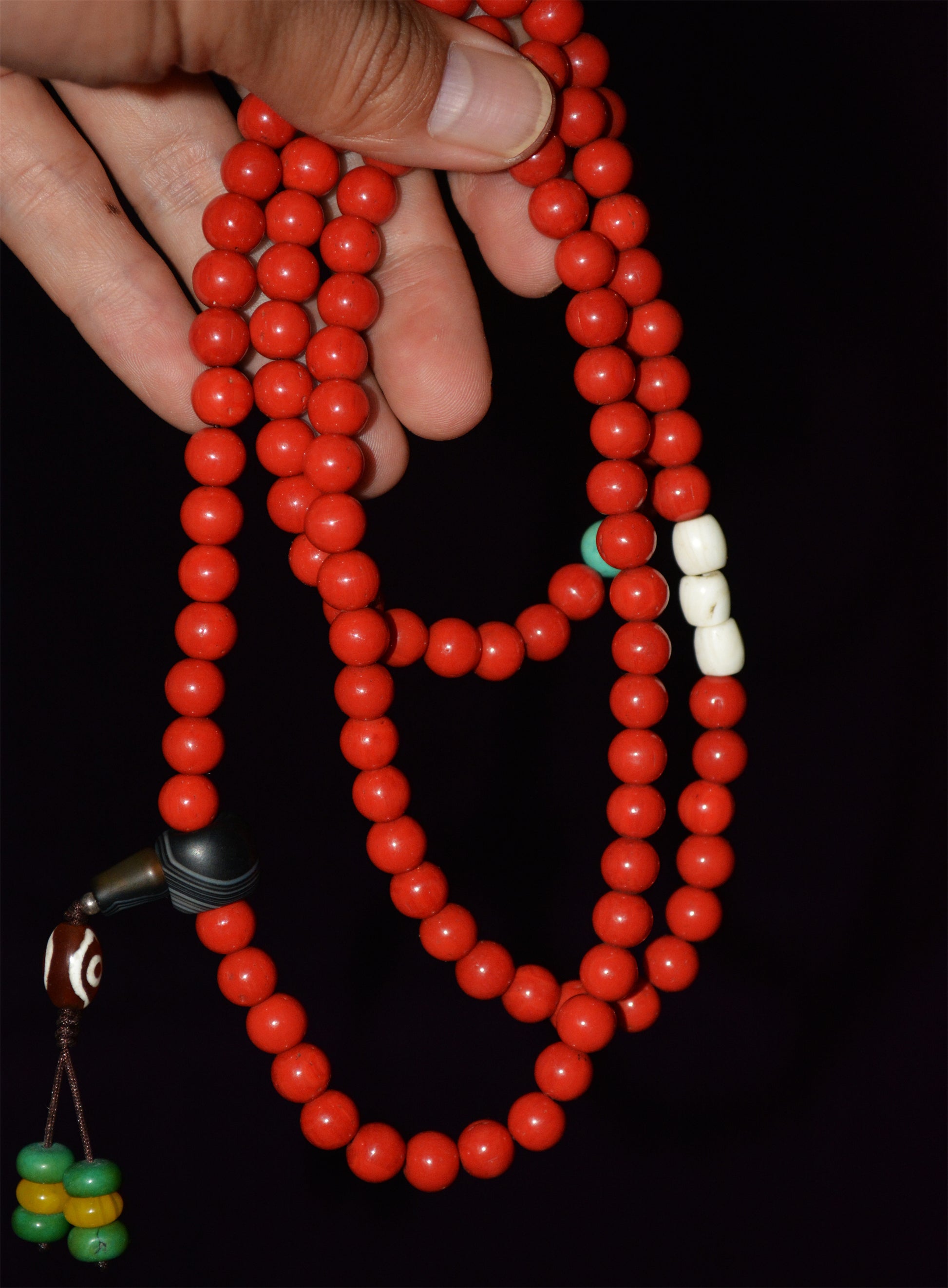 Real Tibet Old Antique Red Coral Mala Prayer Beads Bracelet 108 Rosary Himalaya