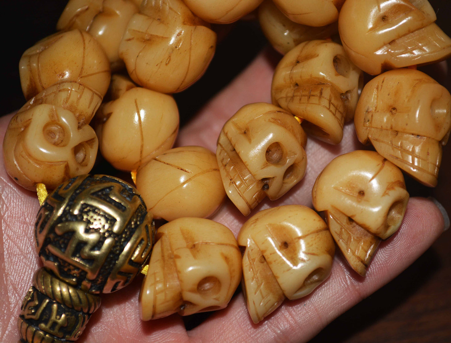 Real Tibet Old Antique Skull Mala Prayer Beads Bracelet Kapala Bone Himalayas Rosary Genuine Buddhism Worry Amulet