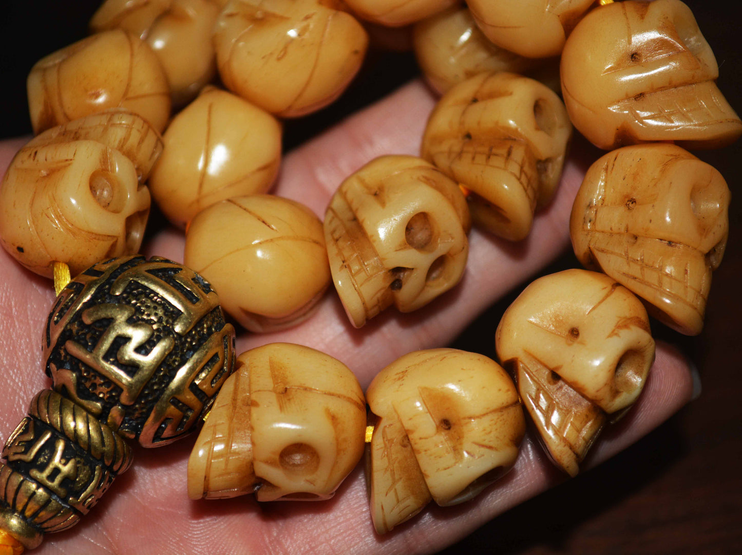 Real Tibet Old Antique Skull Mala Prayer Beads Bracelet Kapala Bone Himalayas Rosary Genuine Buddhism Worry Amulet