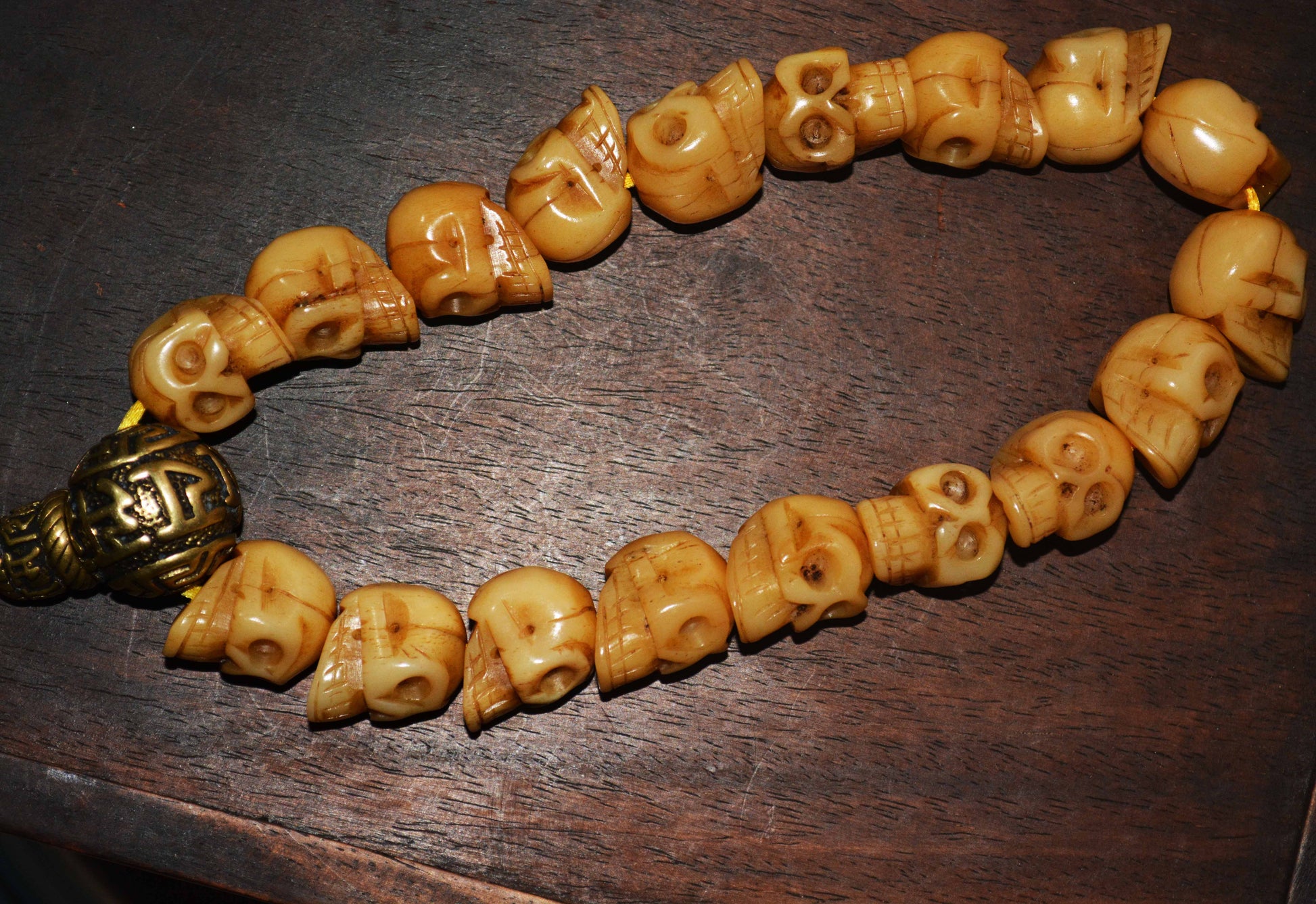 Real Tibet Old Antique Skull Mala Prayer Beads Bracelet Kapala Bone Himalayas Rosary Genuine Buddhism Worry Amulet