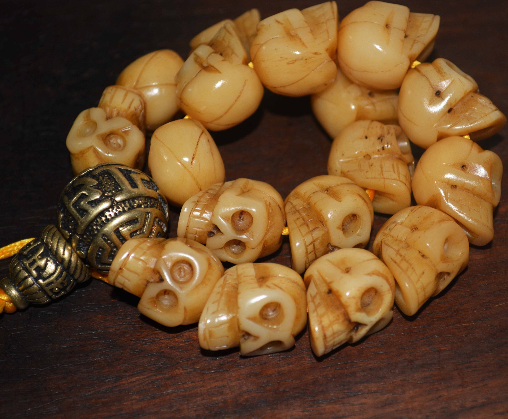 Real Tibet Old Antique Skull Mala Prayer Beads Bracelet Kapala Bone Himalayas Rosary Genuine Buddhism Worry Amulet