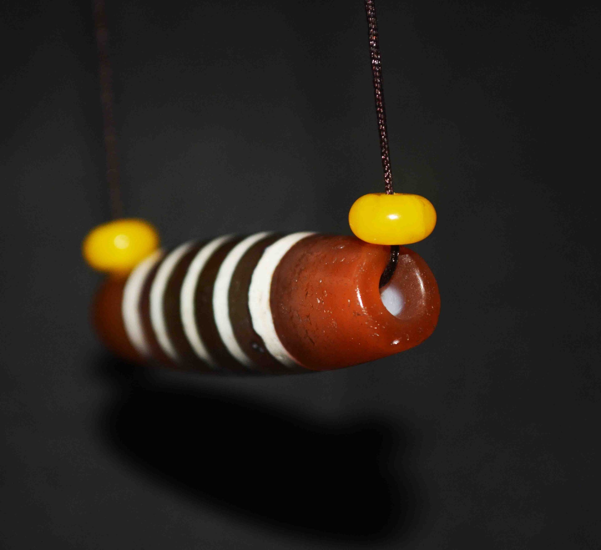 Real Tibetan Ancient Five Stripes Dzi Bead Amulet Pendant Himalayas Pure Striped Gzi Talisman