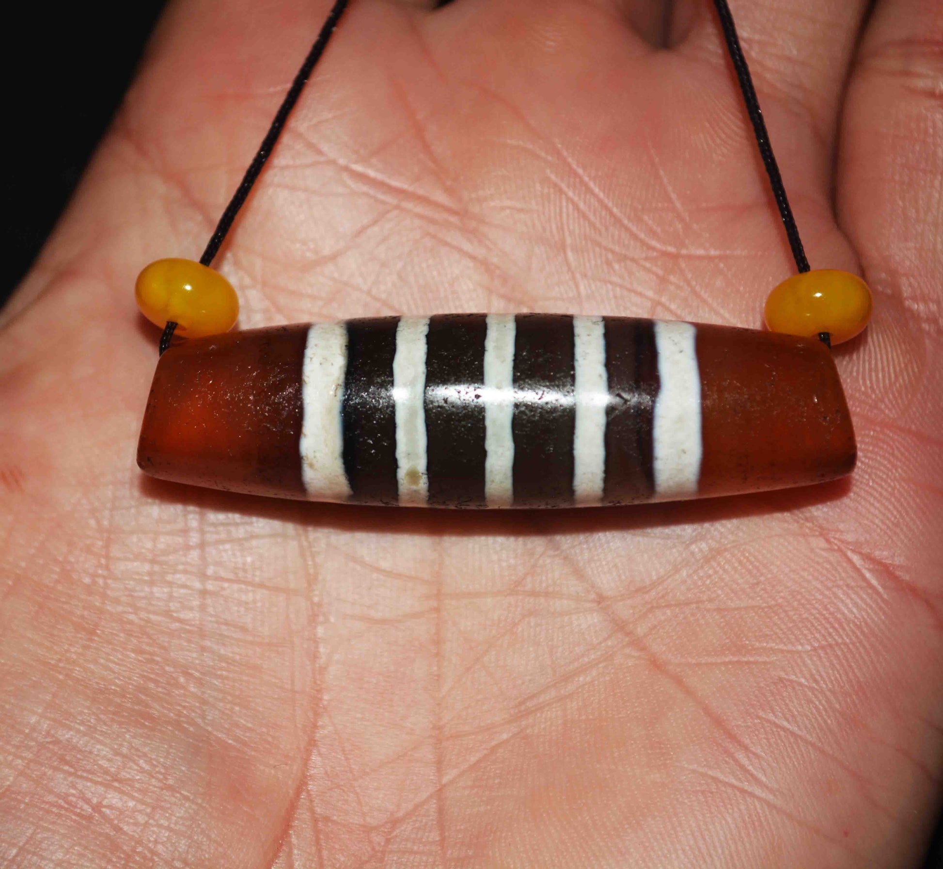 Real Tibetan Ancient Five Stripes Dzi Bead Amulet Pendant Himalayas Pure Striped Gzi Talisman