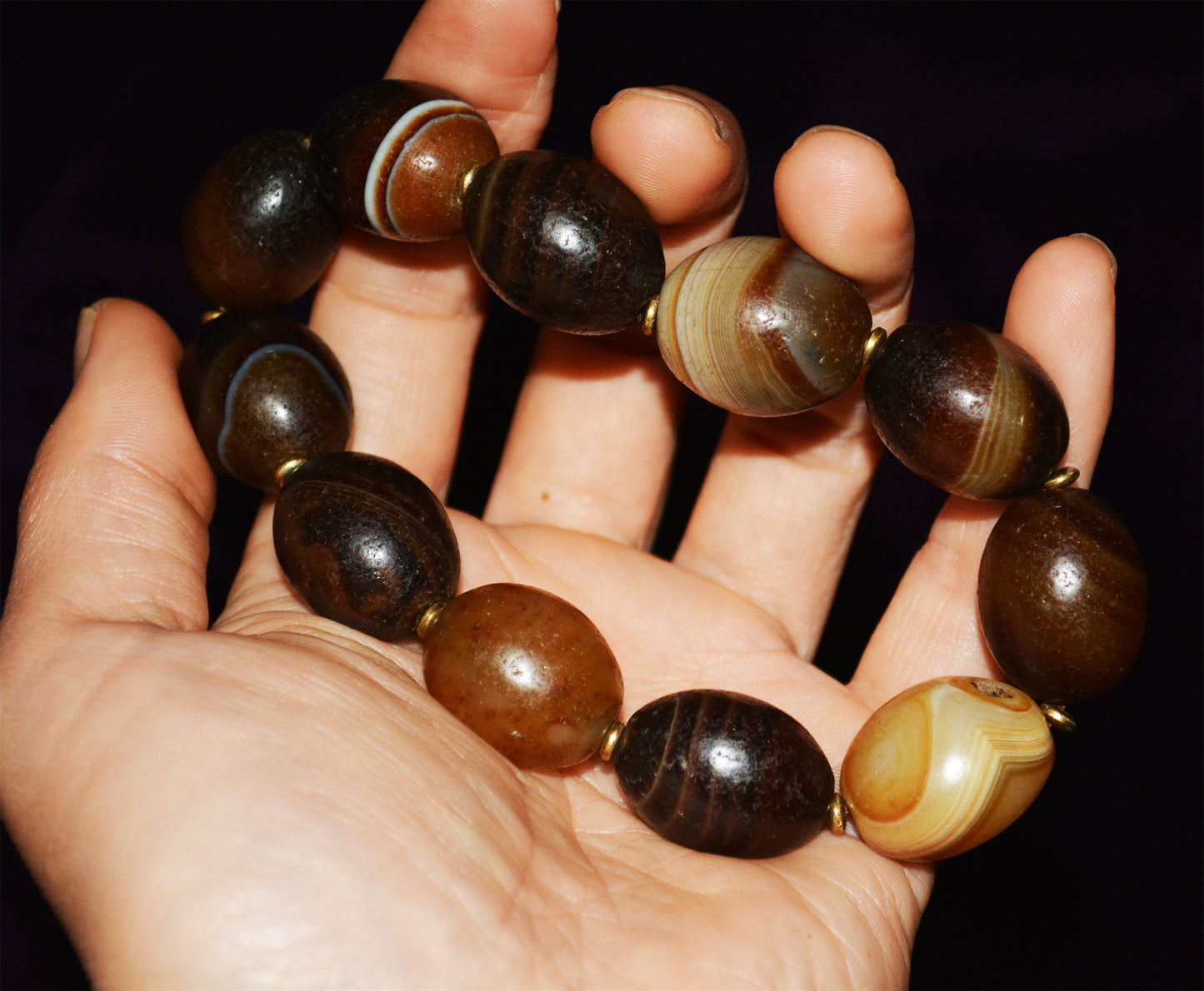 Real Tibetan Ancient Medicine Dzi Bead Bracelet Banded Agate Mala Prayer Beads Amulet Himalayan Sulemani Gzi