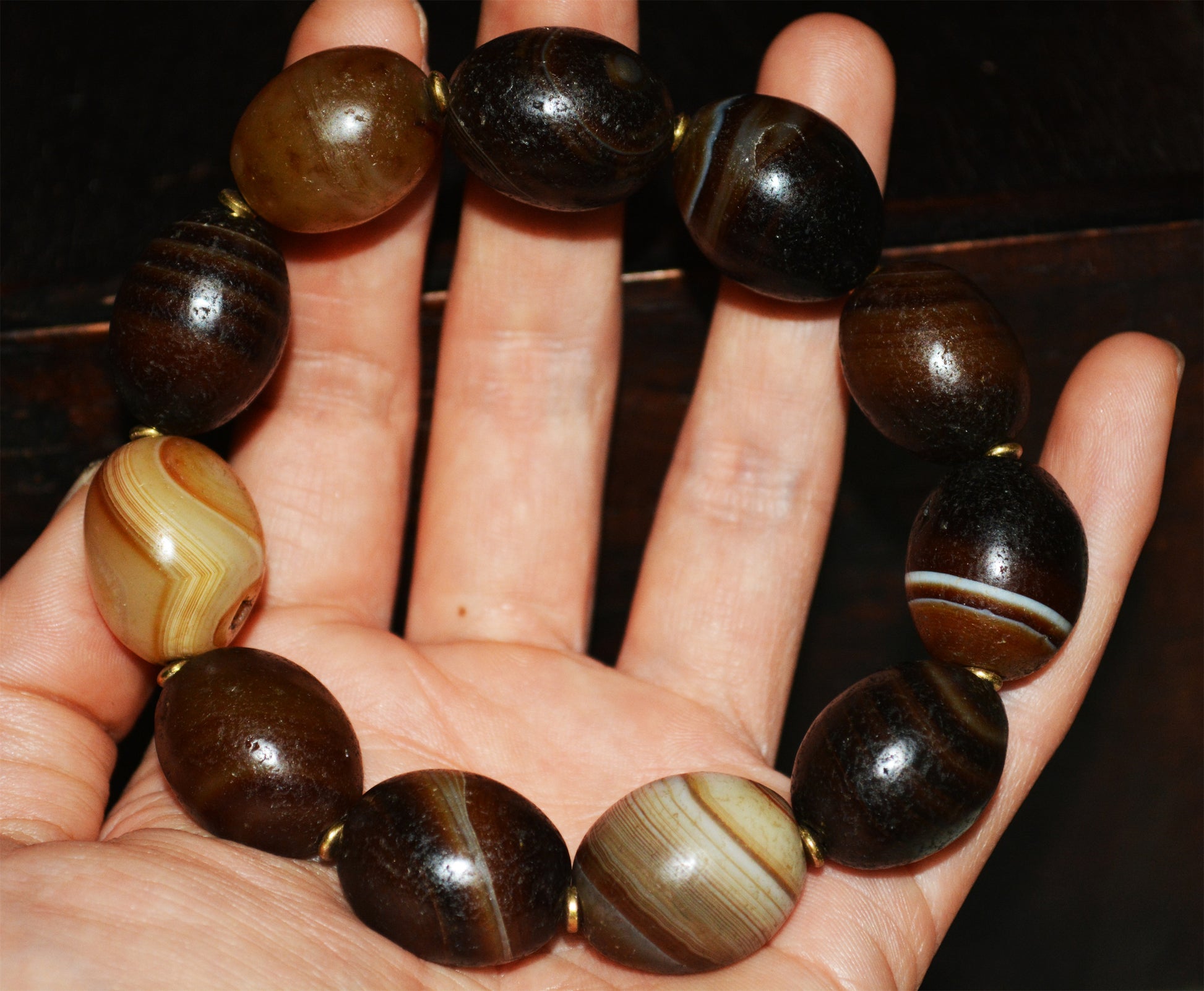 Real Tibetan Ancient Medicine Dzi Bead Bracelet Banded Agate Mala Prayer Beads Amulet Himalayan Sulemani Gzi