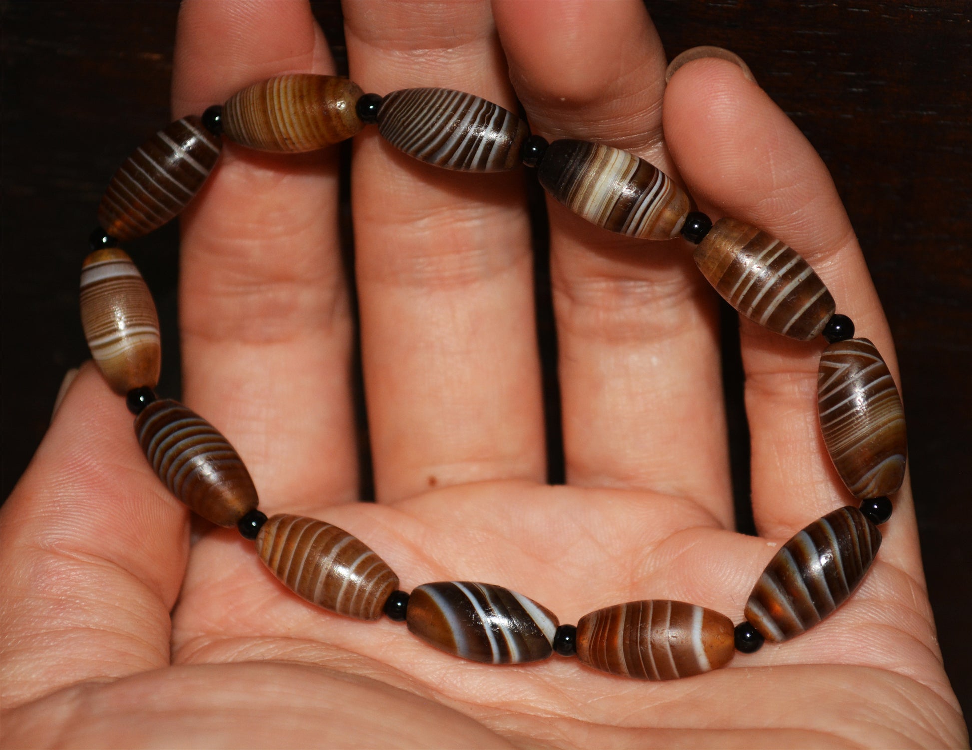 Real Tibetan Ancient Medicine Dzi Beads Bracelet Mala Amulet Himalayan Banded Agate Sulemani Gzi Prayer Beads