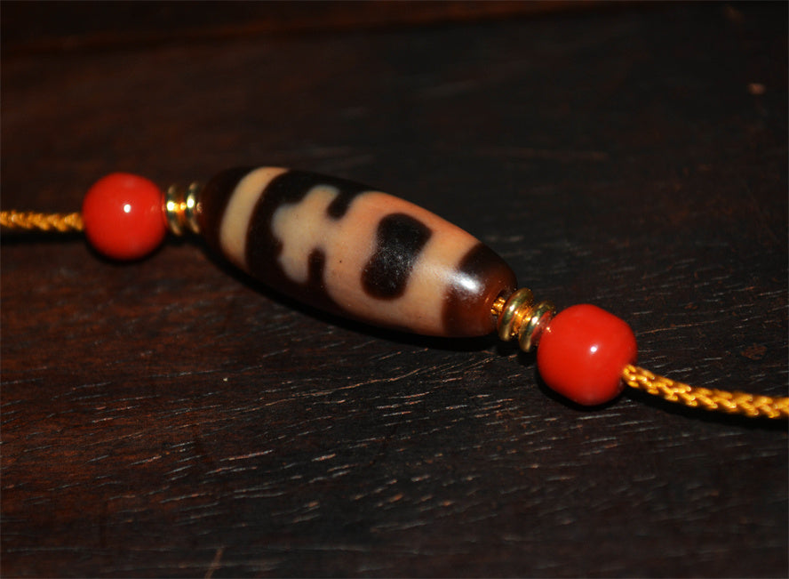 Real Tibetan Ancient Nectar Bottle Dzi Bead Amulet Cinnabar Bloodspots Himalaya Pure Gzi Pendant Genuine Old Antique Agate Talisman Bracelet