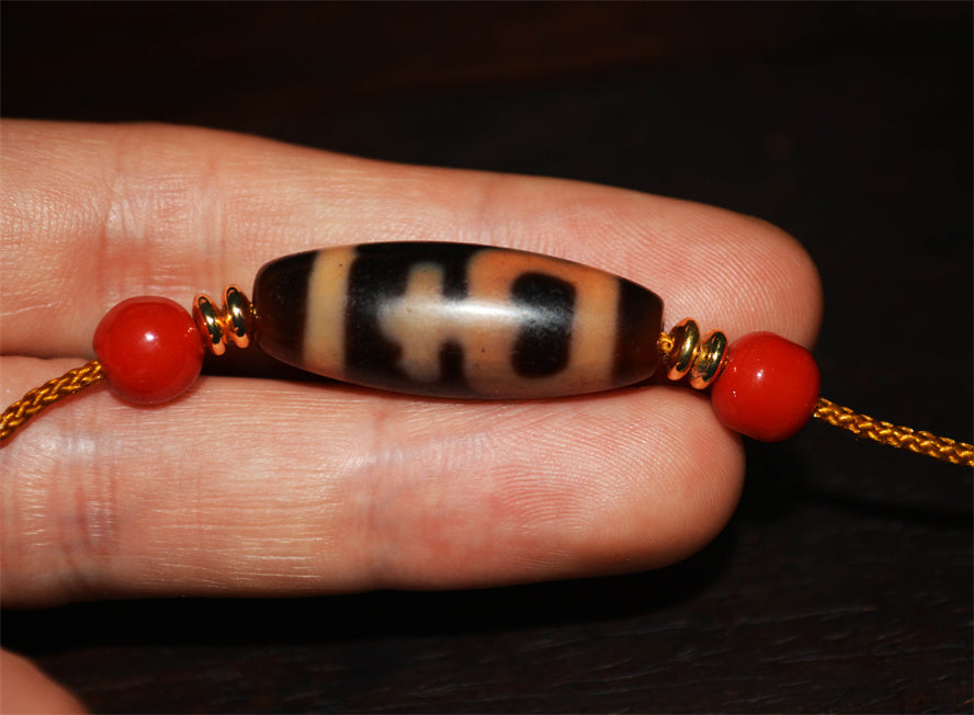 Real Tibetan Ancient Nectar Bottle Dzi Bead Amulet Cinnabar Bloodspots Himalaya Pure Gzi Pendant Genuine Old Antique Agate Talisman Bracelet