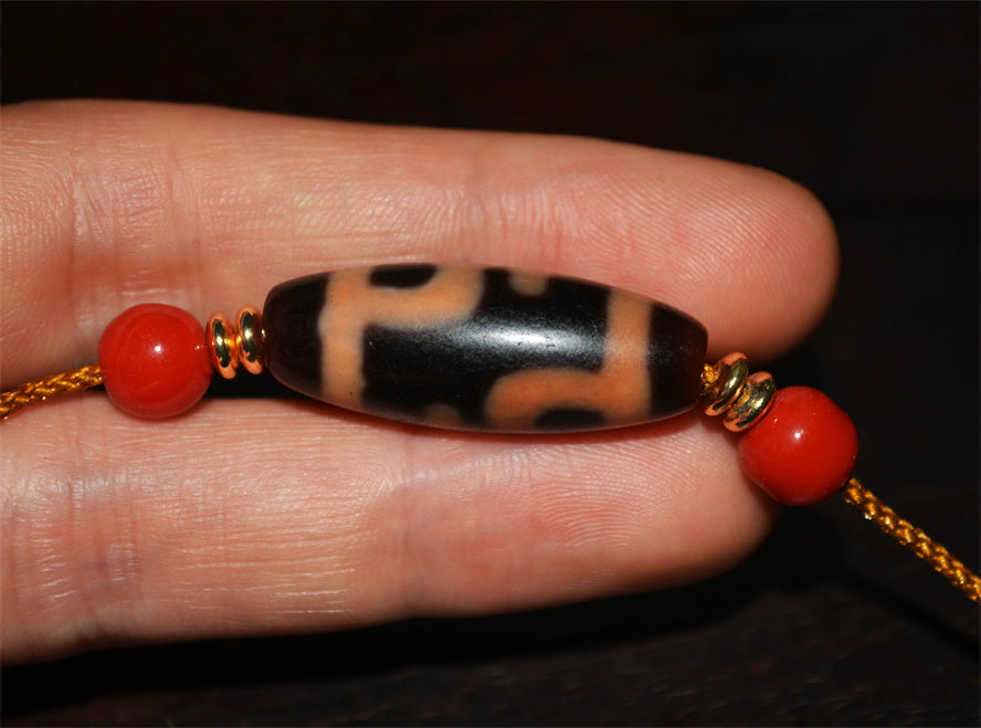 Real Tibetan Ancient Nectar Bottle Dzi Bead Amulet Cinnabar Bloodspots Himalaya Pure Gzi Pendant Genuine Old Antique Agate Talisman Bracelet