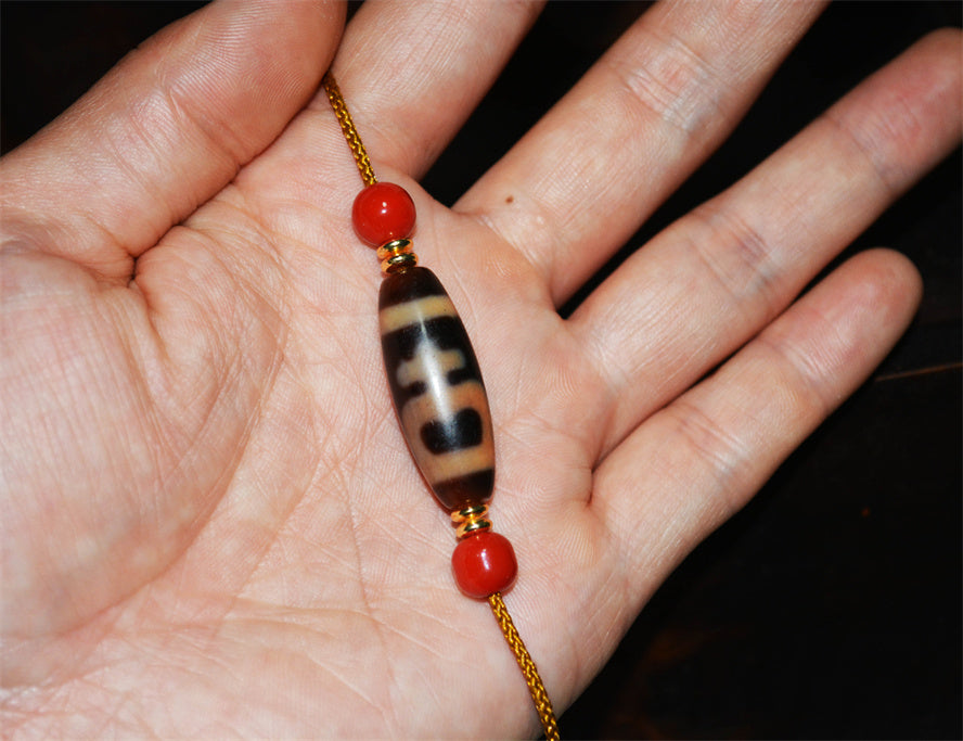 Real Tibetan Ancient Nectar Bottle Dzi Bead Amulet Cinnabar Bloodspots Himalaya Pure Gzi Pendant Genuine Old Antique Agate Talisman Bracelet