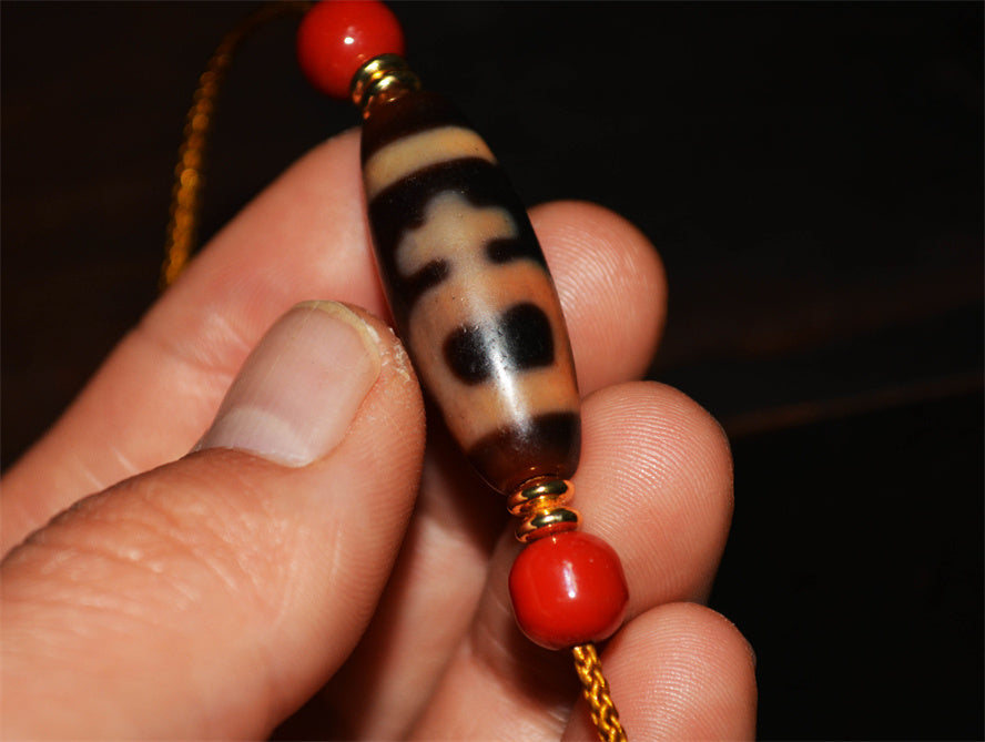 Real Tibetan Ancient Nectar Bottle Dzi Bead Amulet Cinnabar Bloodspots Himalaya Pure Gzi Pendant Genuine Old Antique Agate Talisman Bracelet