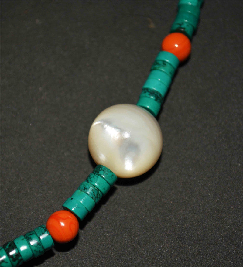 Real Tibetan Ancient Nectar Bottle Dzi Bead Turquoise Necklace Himalaya Amulet