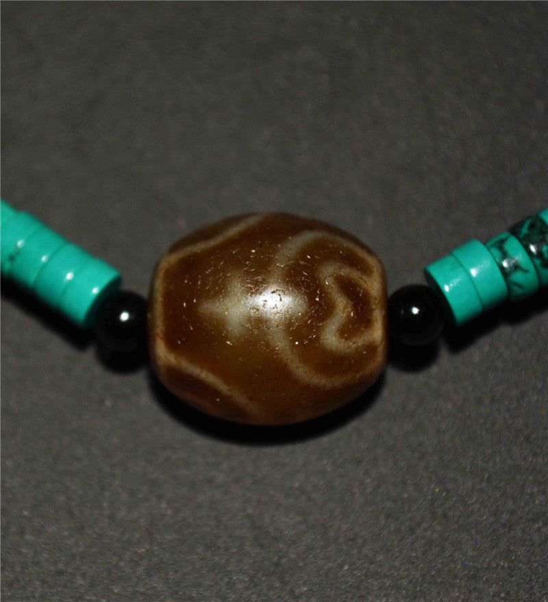 Real Tibetan Ancient Nectar Bottle Dzi Bead Turquoise Necklace Himalaya Amulet