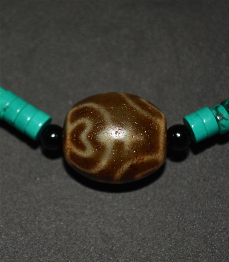 Real Tibetan Ancient Nectar Bottle Dzi Bead Turquoise Necklace Himalaya Amulet