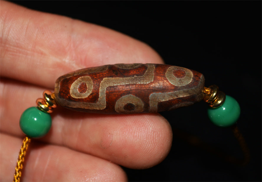 Real Tibetan Ancient Nine Eyed Dzi Bead Pendant Amulet Himalaya Pure 9 Eyes Gzi Genuine Old Antique Agate Talisman Bracelet